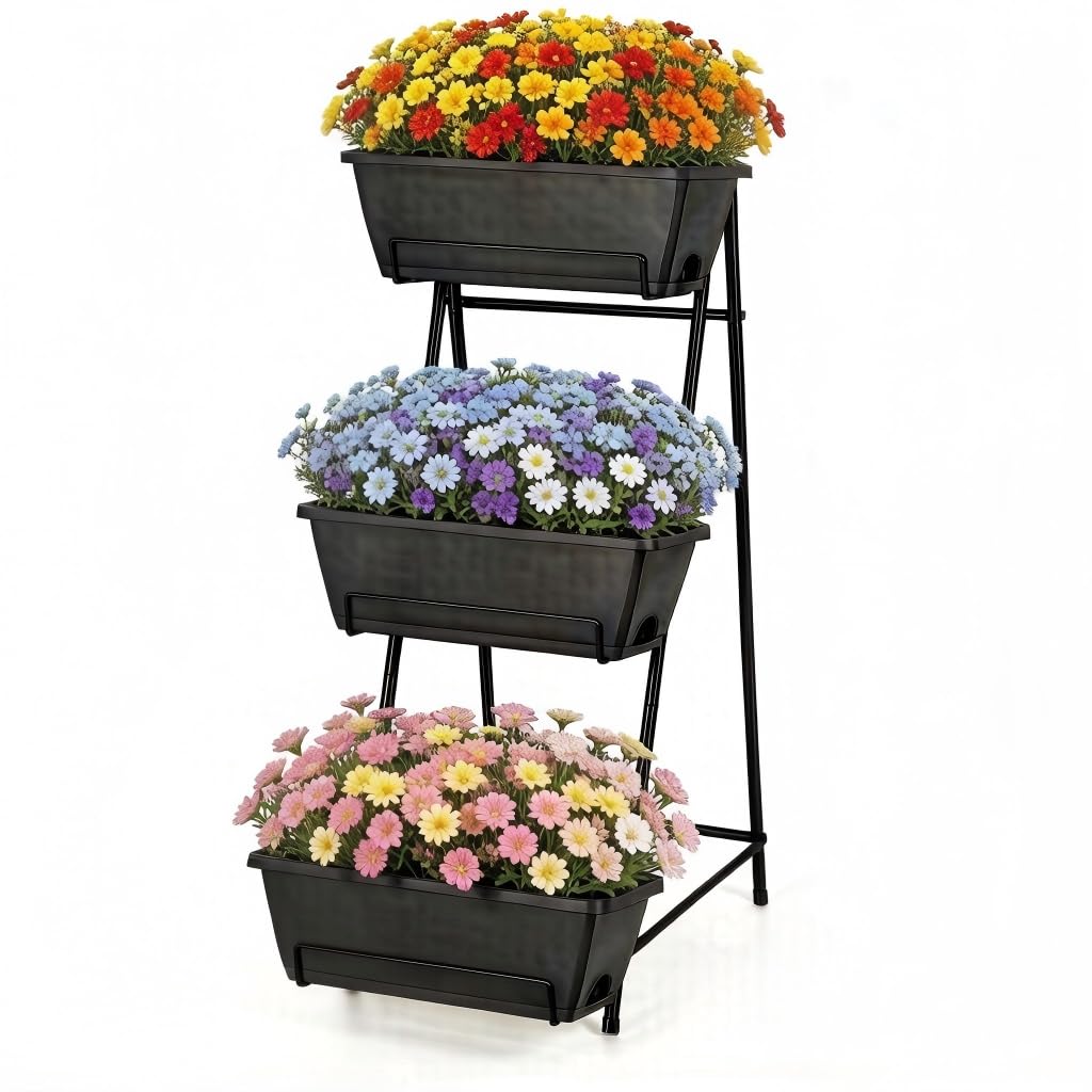 BTY front view of 3-tier vertical planter showing space-saving benefits