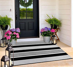 BUAGETUP front view of 3x5 striped rug showing clean porch curb appeal