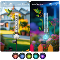 BUARO8AGA cracked glass ball illuminated at night creating colorful garden ambiance
