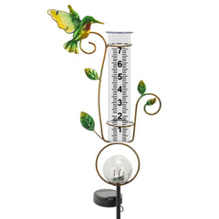 BUARO8AGA hummingbird front view showing rain gauge and stake, enhances garden decor