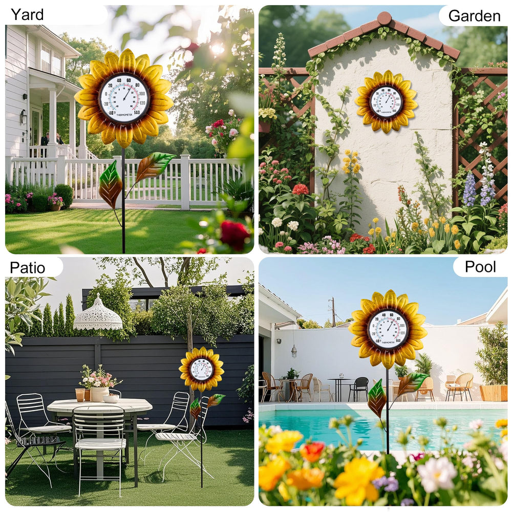 BUARO8AGA in a patio setting adding cheerful garden decor and practical temperature info