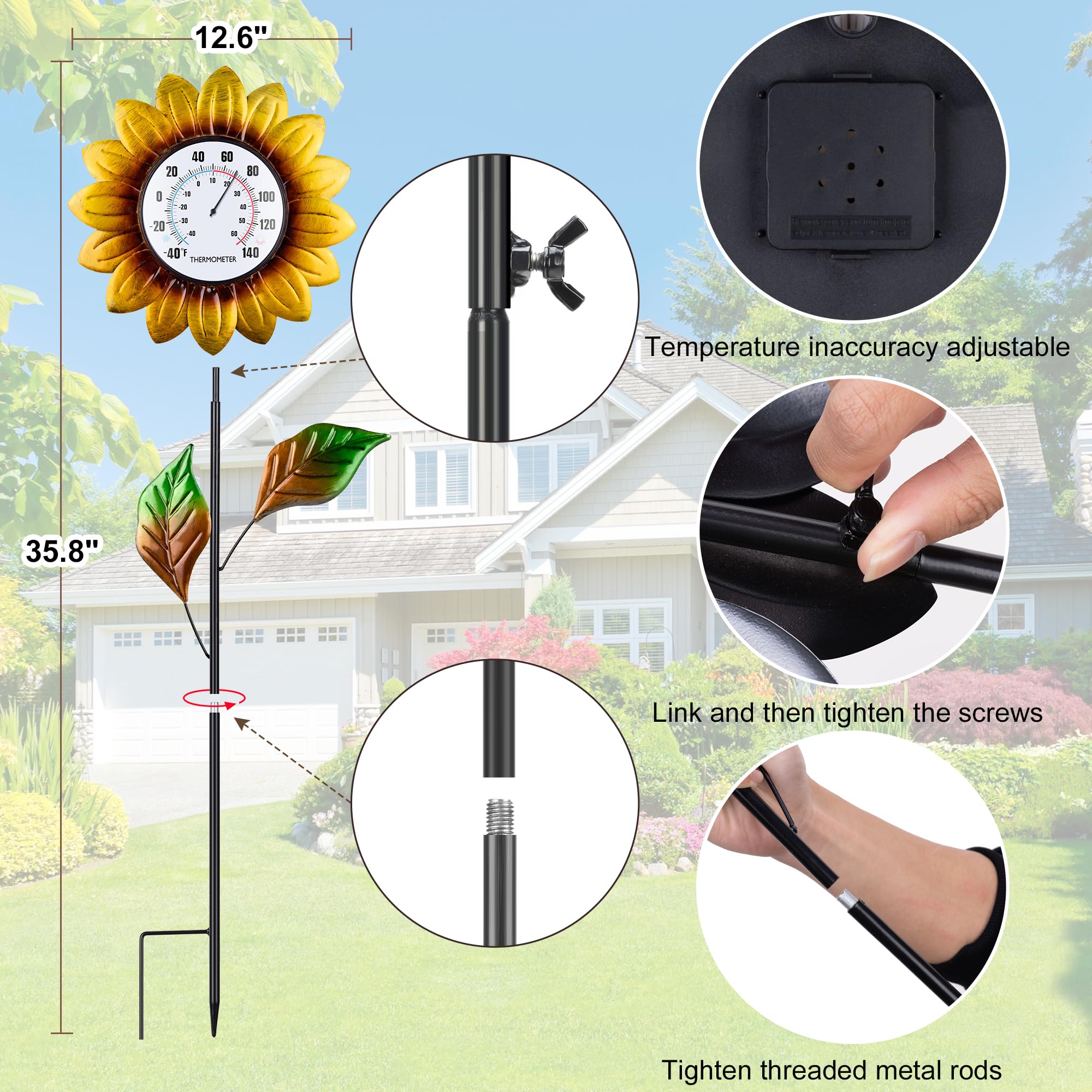 BUARO8AGA full stake inserted in garden soil demonstrating 35.8-inch visible height