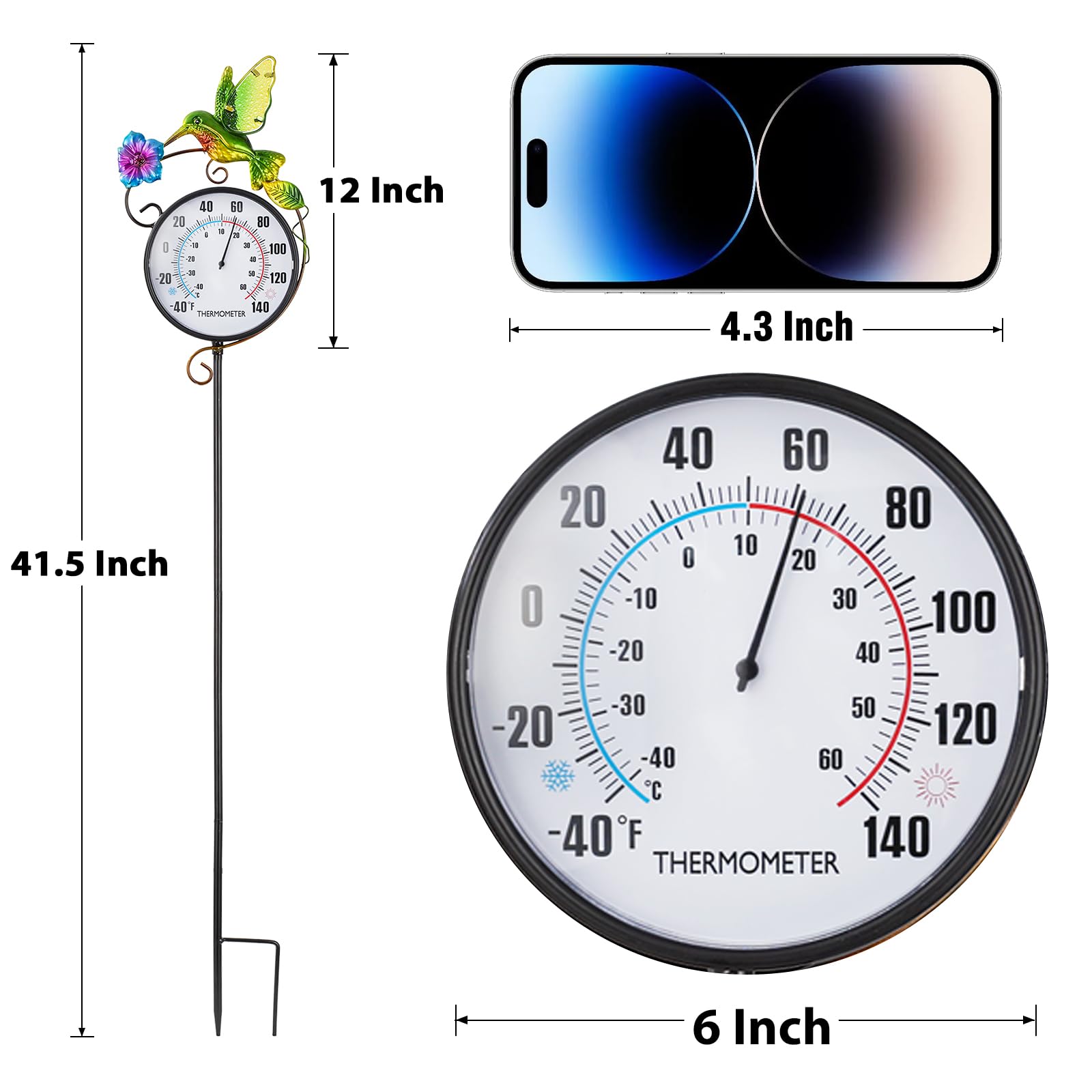 BUARO8AGA thermometer staked in soil demonstrating secure garden placement