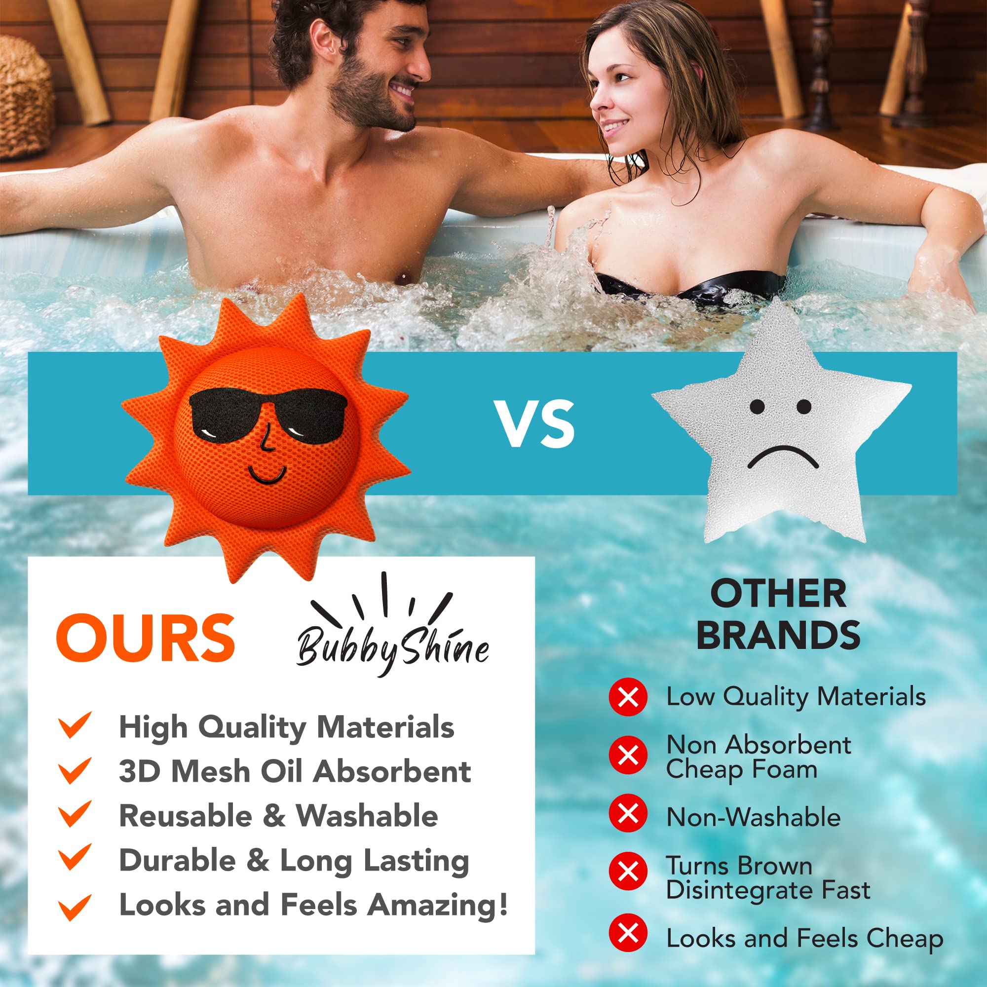 BubbyShine size comparison in hand showing compact, easy-to-store hot tub accessory