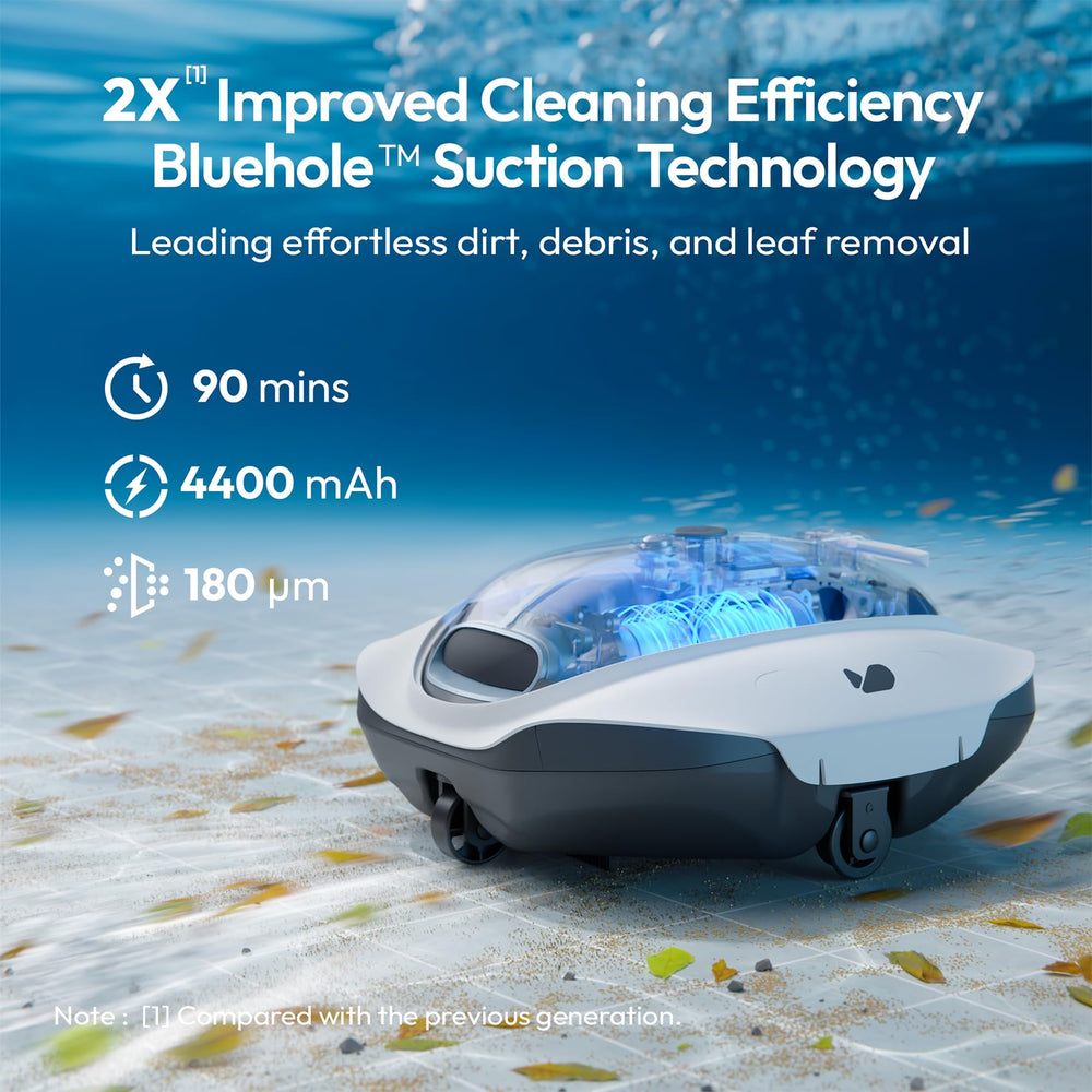 BUBLUE Bubot 300P close-up of suction intake and Bluehole technology, showing stronger debris pickup