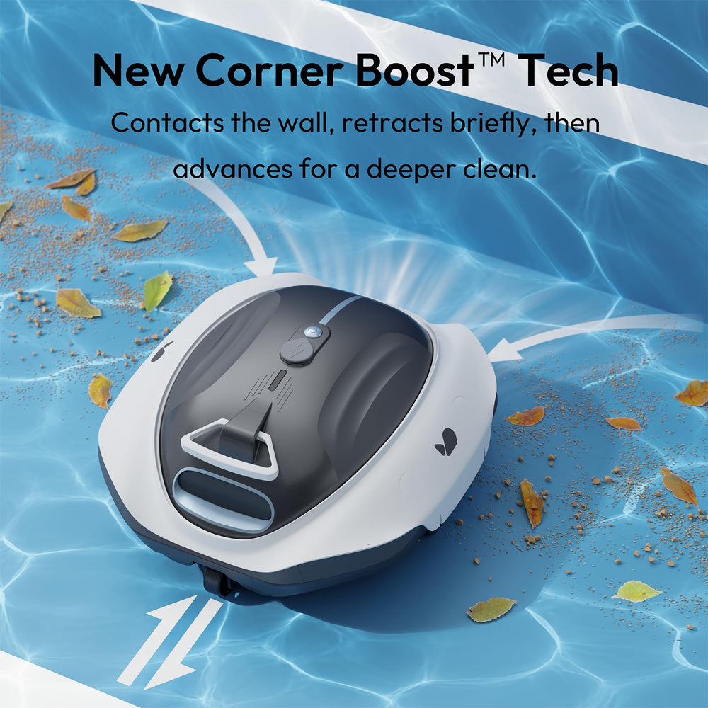 BUBLUE Bubot 300P DirtLock 2.0 open to show trapped debris, illustrating mess-free emptying benefit