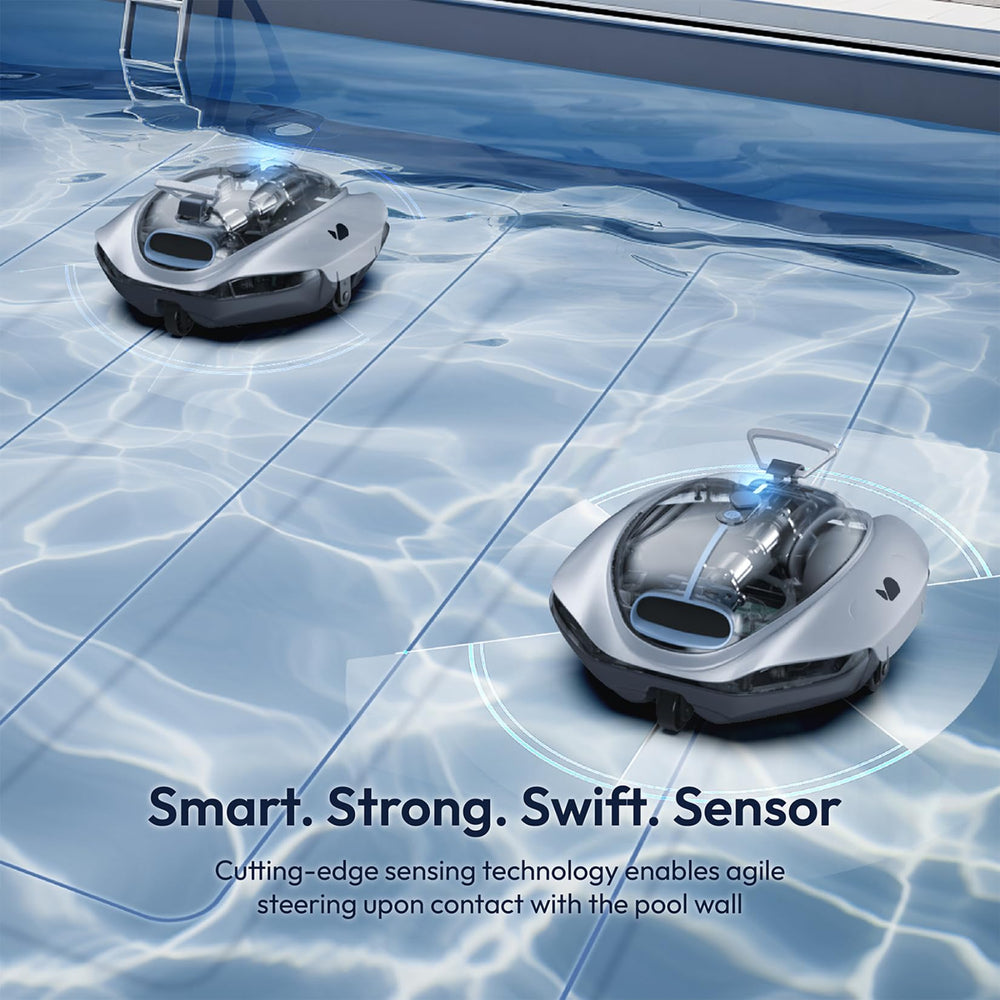 BUBLUE Bubot 300P next to pool edge showing size and portability benefit