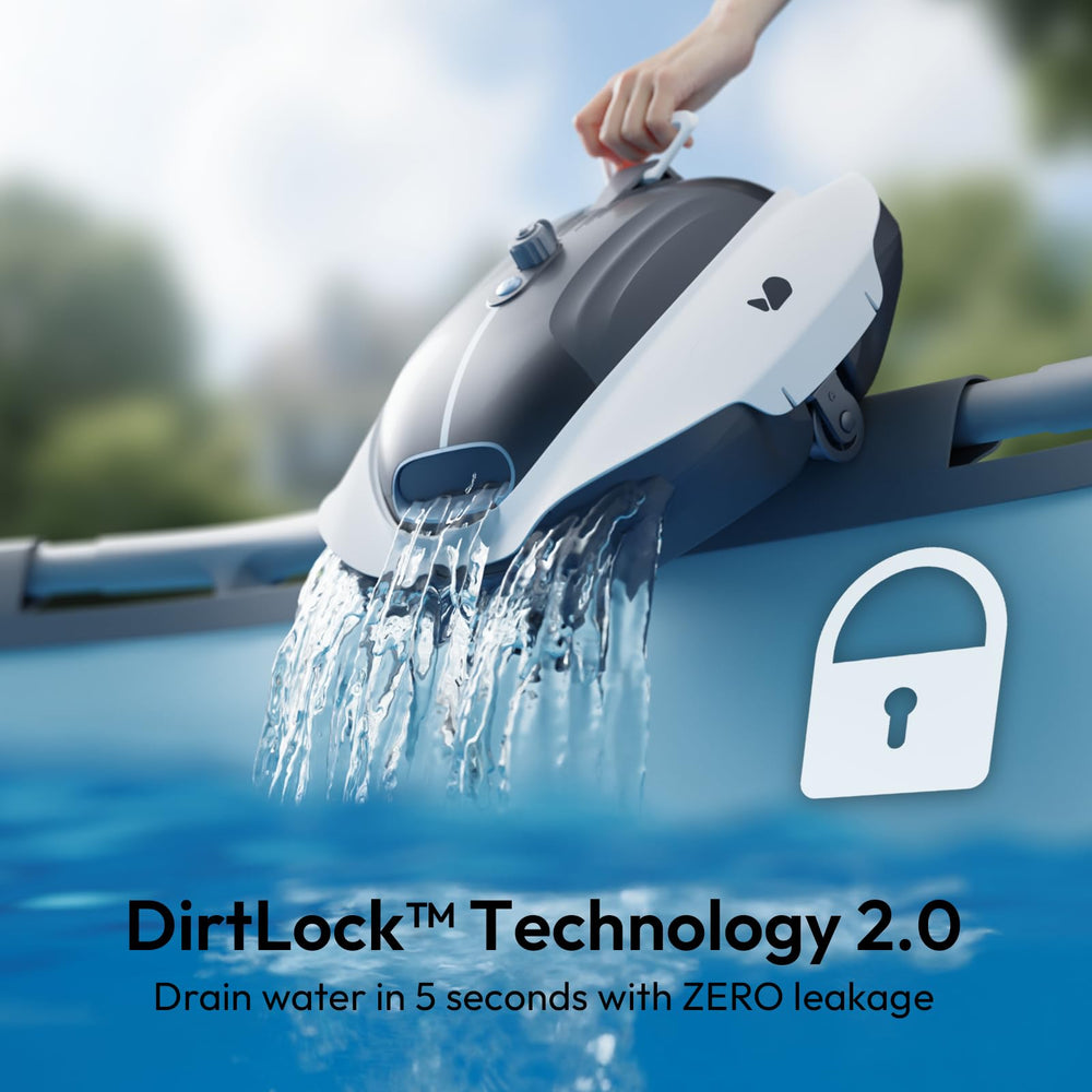 BUBLUE Bubot open filter bin showing DirtLock 2.0 trapping debris for cleaner emptying