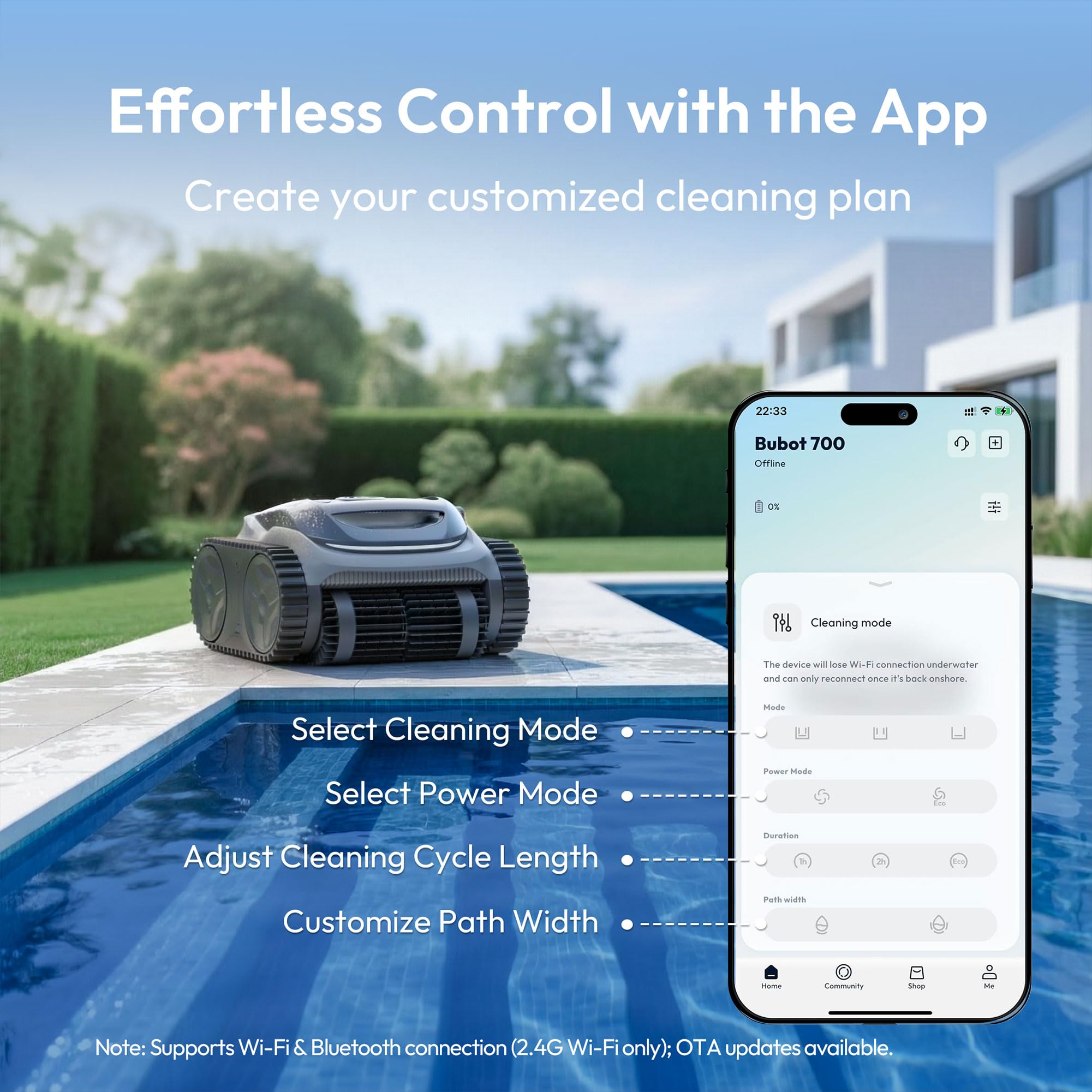 BUBLUE Bubot 700 climbing a pool wall illustrating reliable vertical cleaning benefit