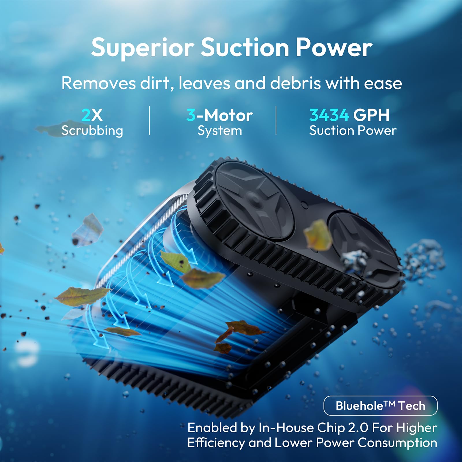 BUBLUE Bubot 700 close-up of active roller brushes removing debris and improving scrubbing