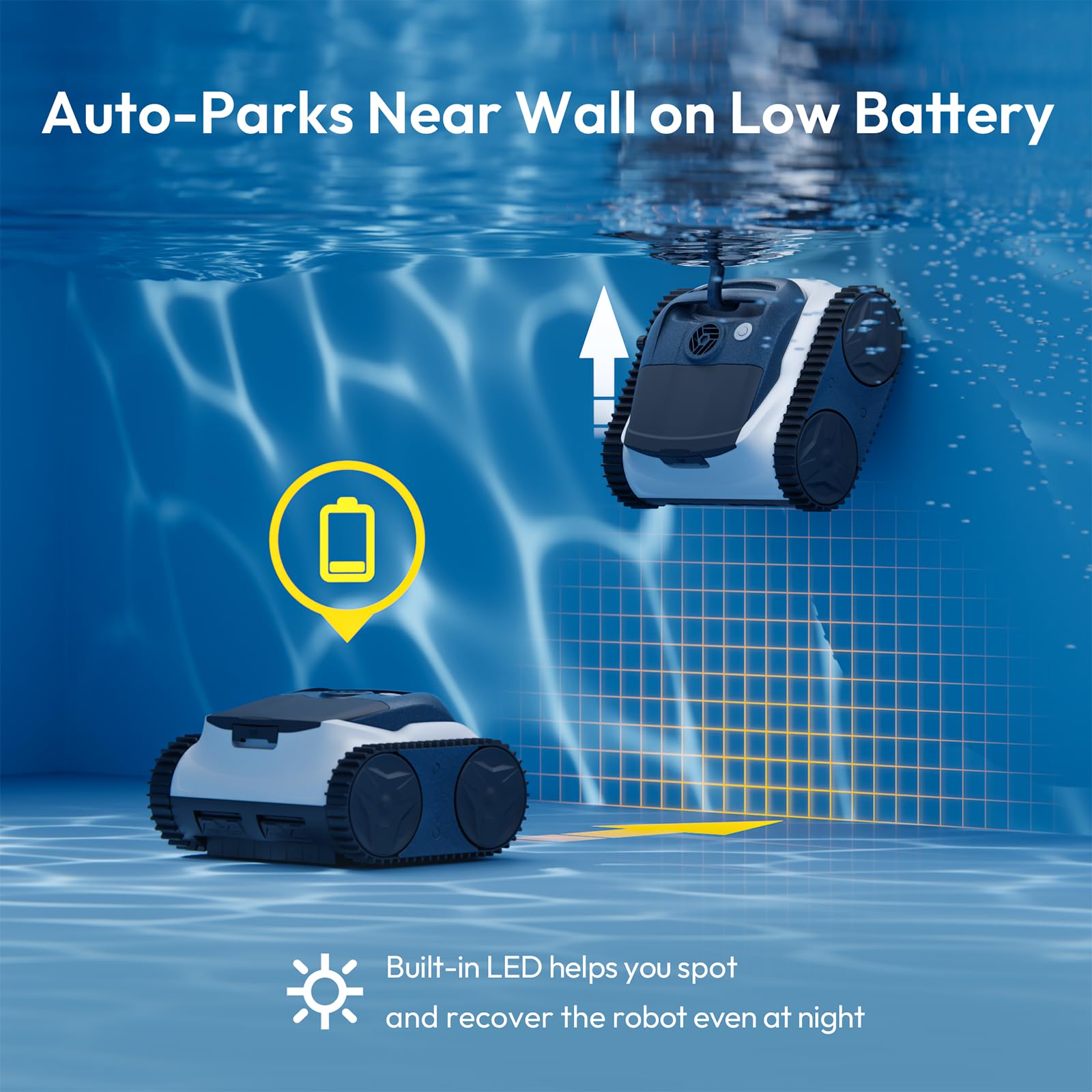 BUBLUE Bubot 700 parked at pool edge illustrating automatic return and easy retrieval