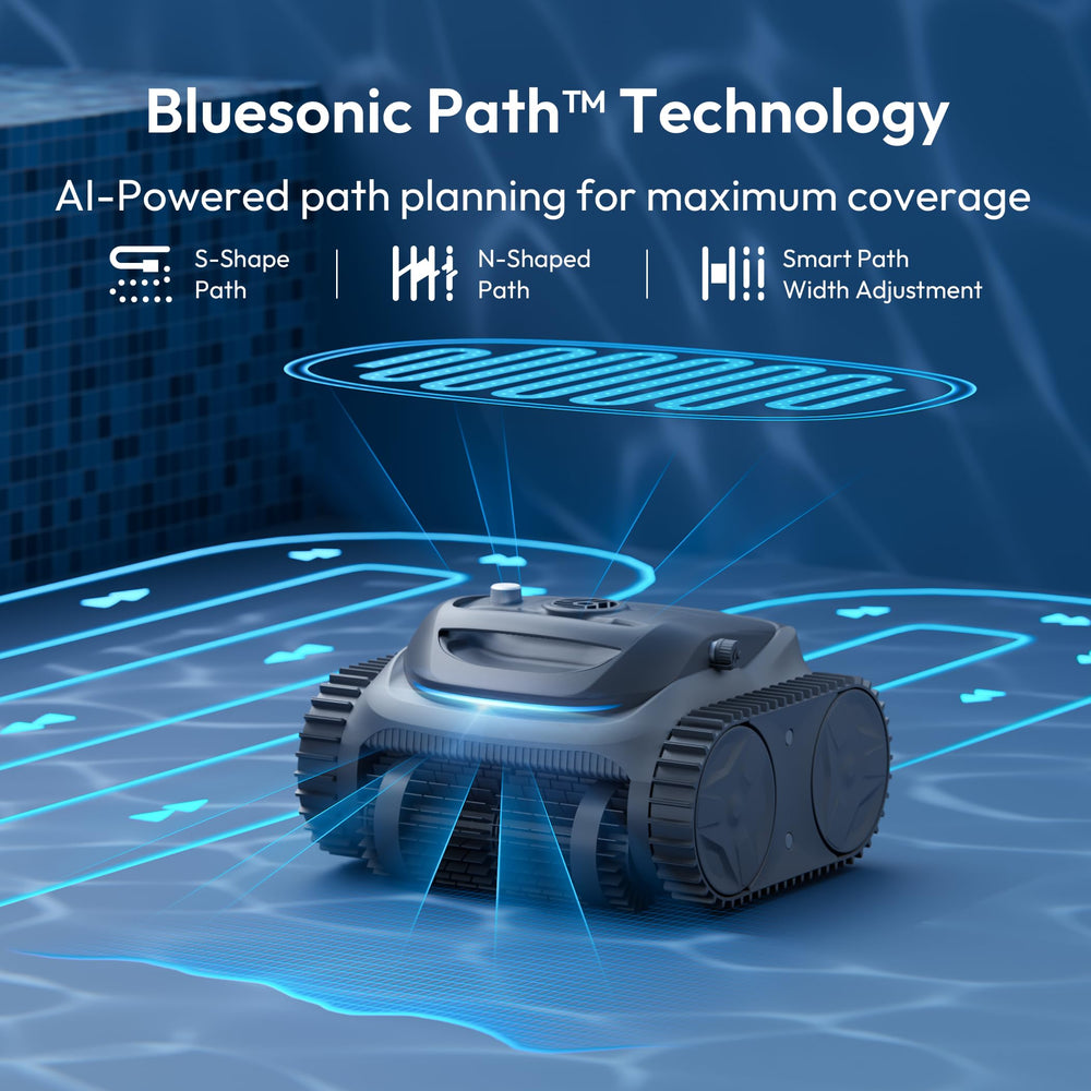 BUBLUE Bubot 700 cleaning pool floor demonstrating powerful debris pickup benefit