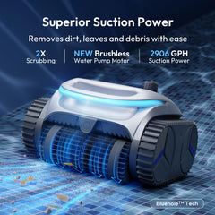 BUBLUE close-up of brush and suction inlet demonstrating powerful debris removal performance