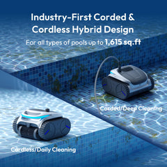 BUBLUE robotic cleaner cleaning pool floor removing leaves and sand for a cleaner swim area