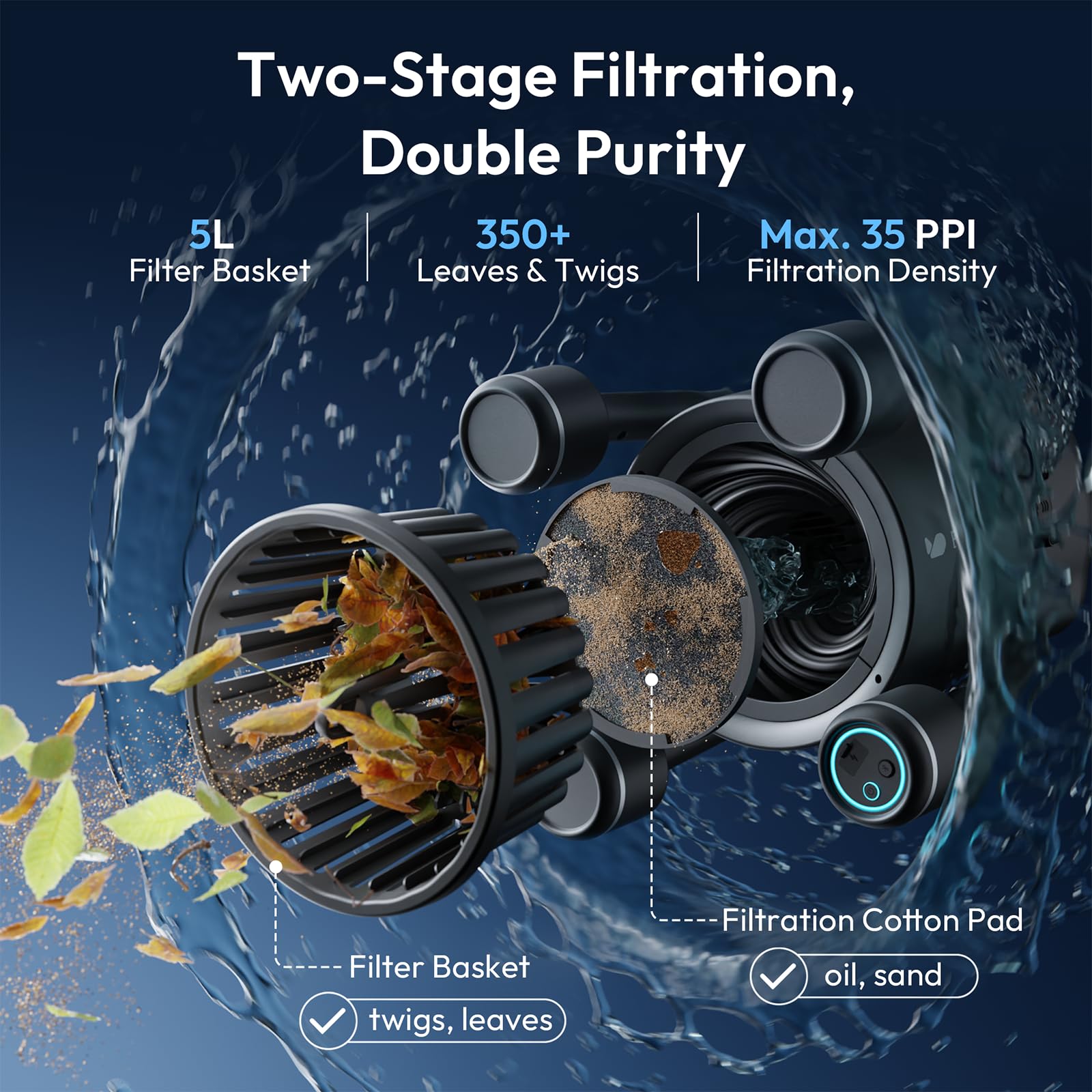 BUBLUE F10 close-up of Bluestream suction inlet highlighting powerful debris capture