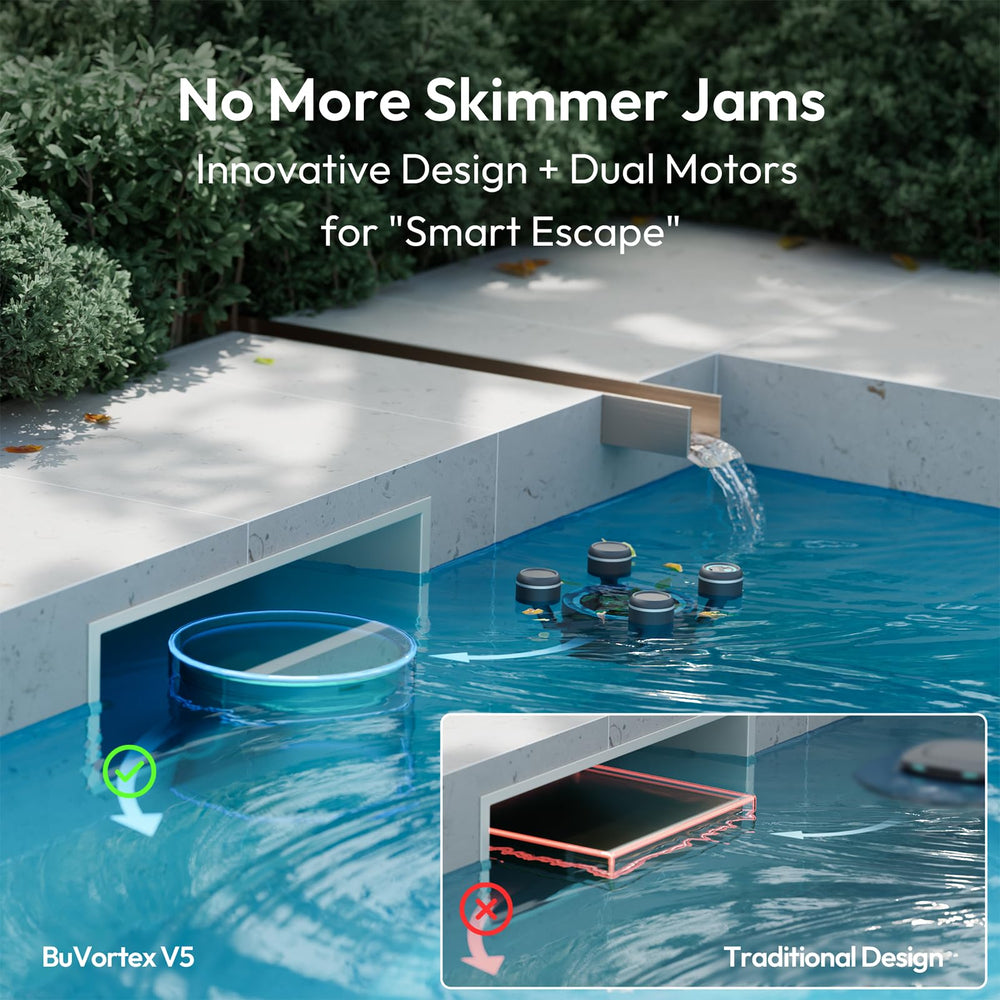BUBLUE F10 moving across pool surface removing leaves for effortless maintenance