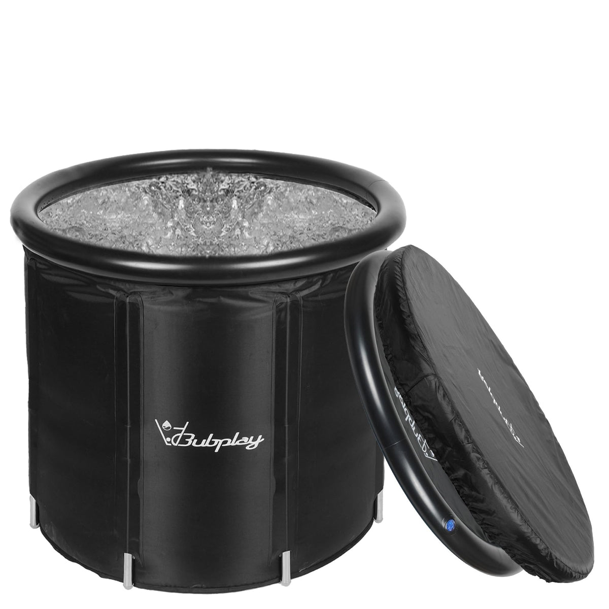 Bubplay front view with cover showing compact protected tub and easy access
