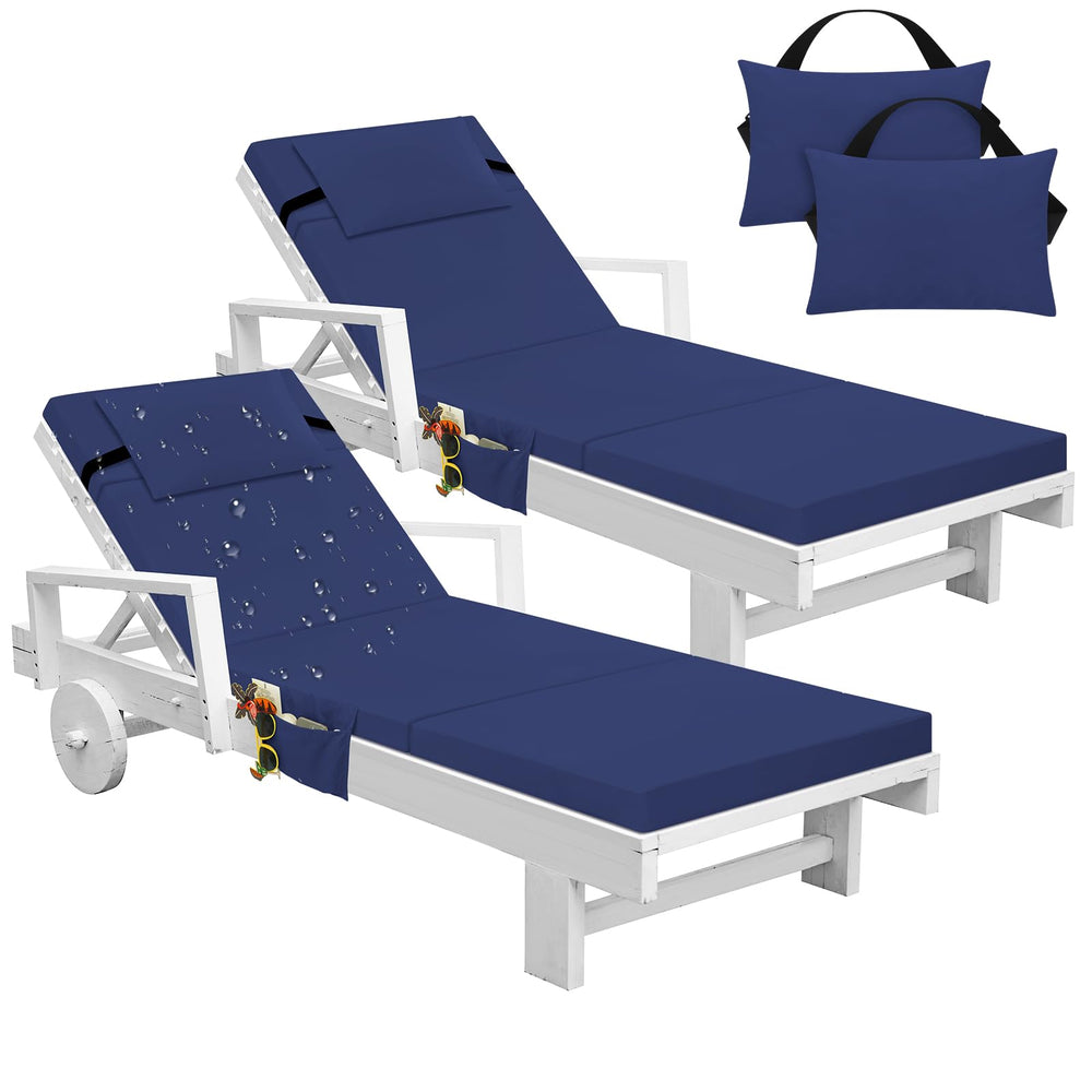 Bucherry front view of navy chaise cushions showing full coverage and comfort