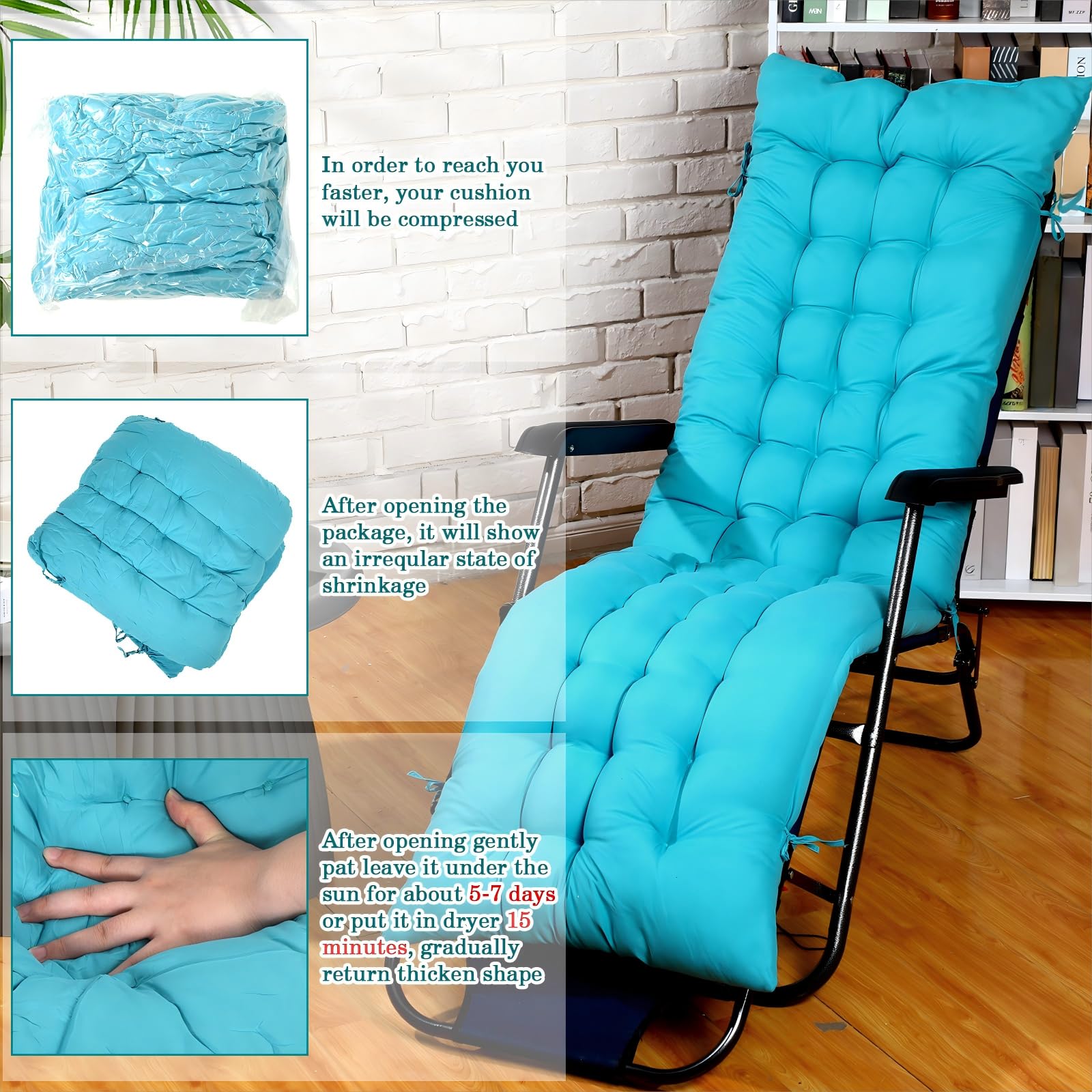 Bucherry cushion with six tie straps fastened to a lounge frame demonstrating secure anti-slip attachment