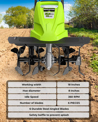 BUCOTOD close-up of six steel tines demonstrating aggressive soil penetration and durability