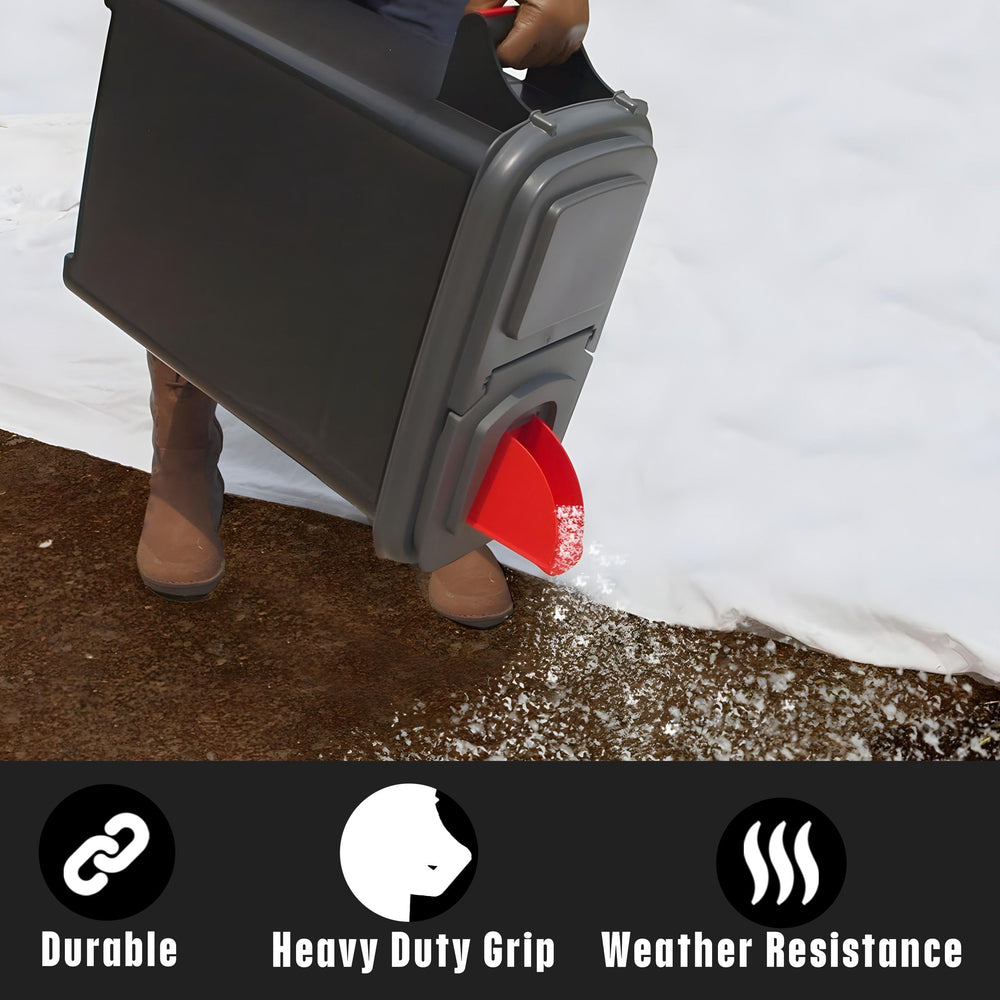 Buddeez dispenser in use pouring ice melt onto walkway for precise, mess-free application