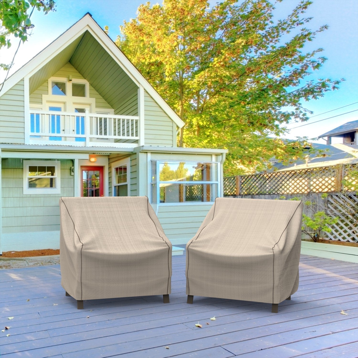 Budge lifestyle patio setting with cover blending into garden decor