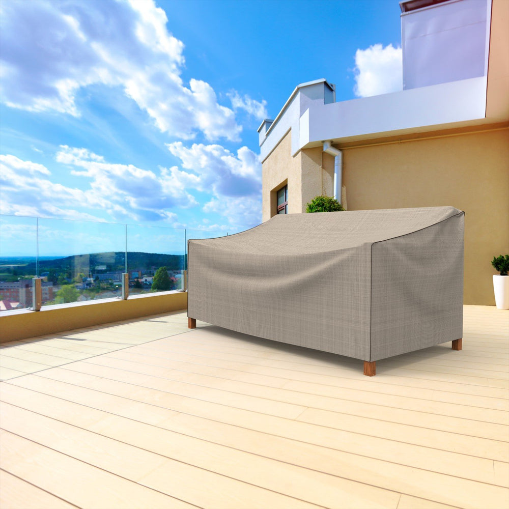 Budge cover with sofa for scale showing medium fit and coverage benefit