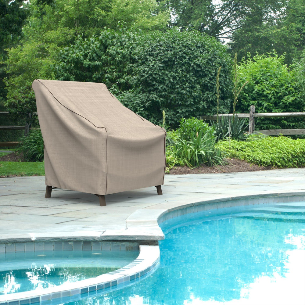 Budge size comparison next to a chair showing fit and coverage