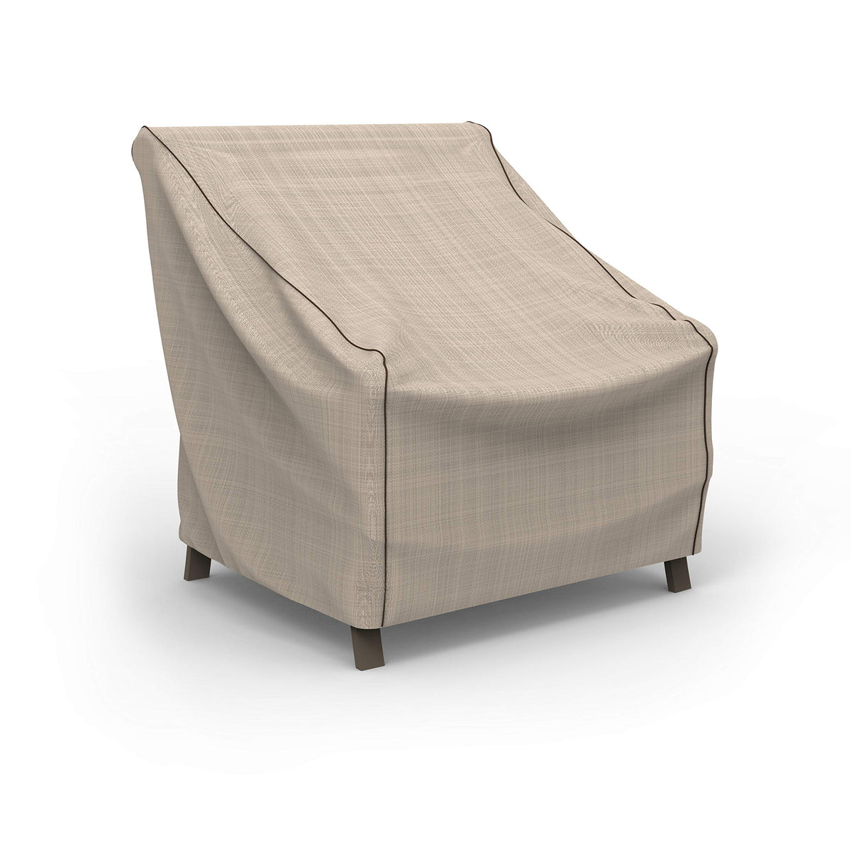 Budge front view of tweed cover showing neat tailored fit and protected chair