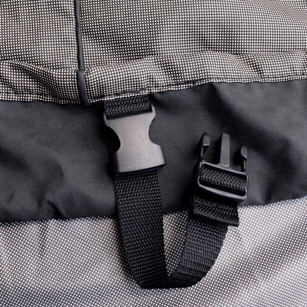 Budge folded packed storage showing compact portability and off-season storage