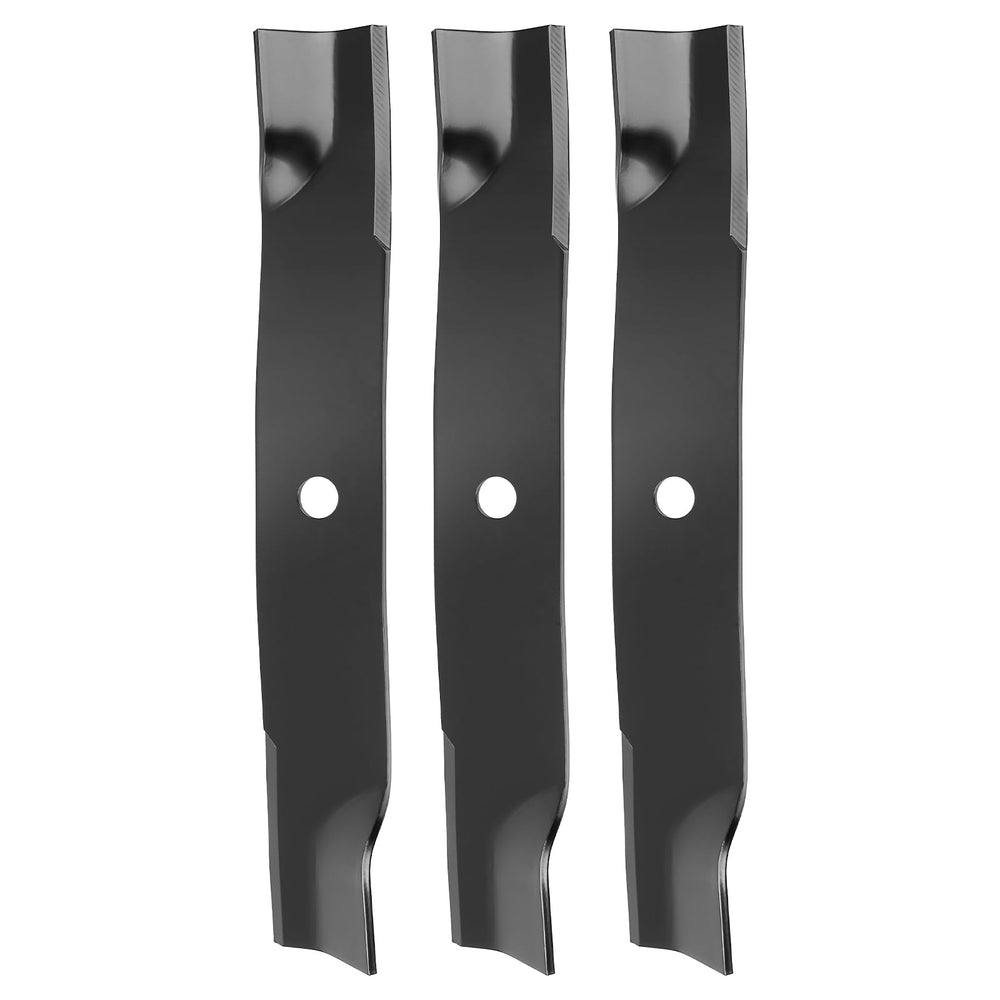 budrash front packaging showing three mower blades and fitment details, improves replacement clarity
