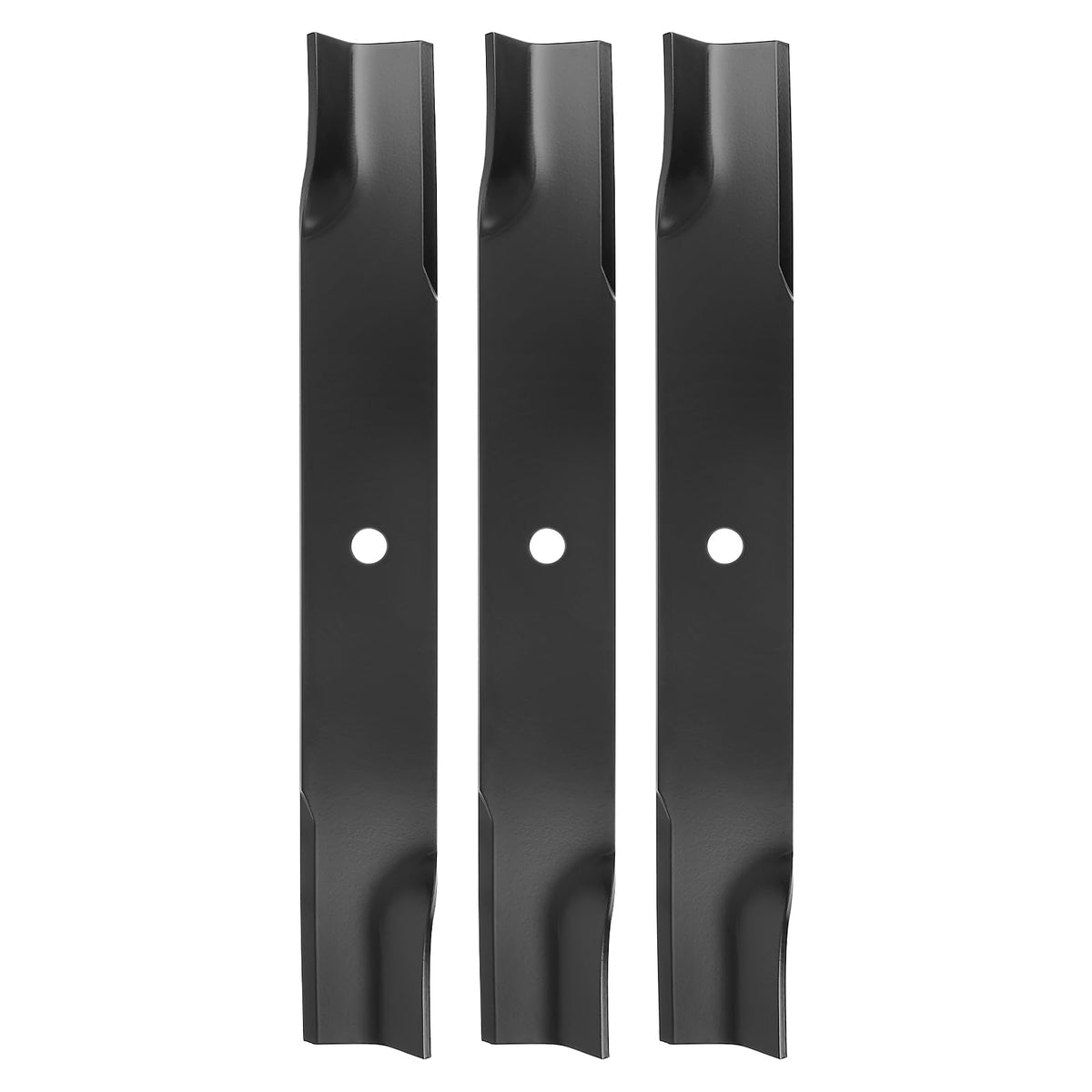 budrash front packaging showing three compatible Hustler mower blades for quick identification