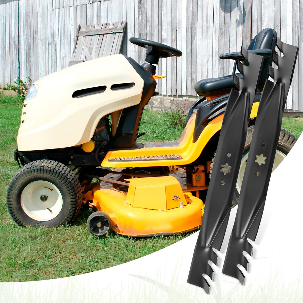 budrash blades on a mower cutting grass illustrating improved mulching results