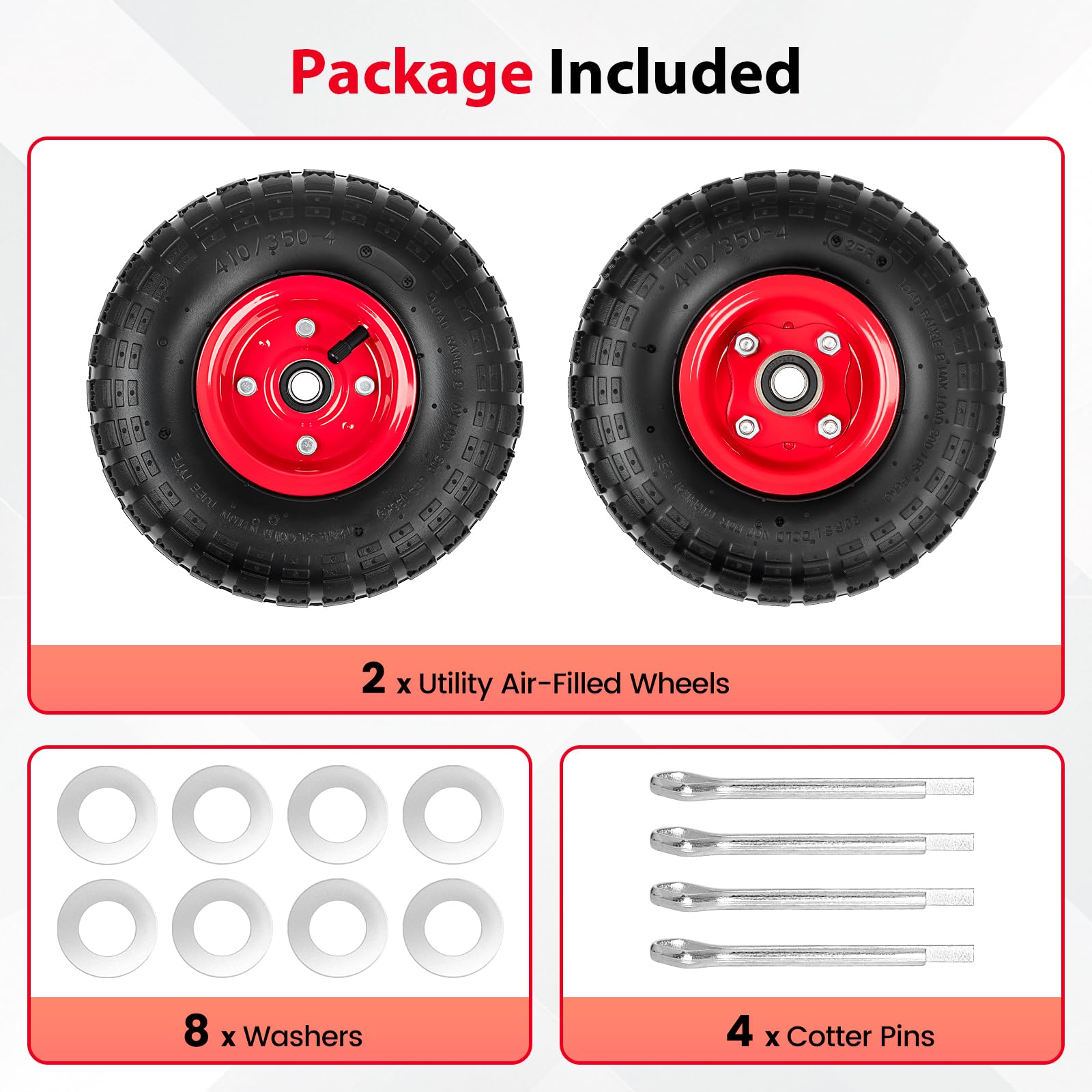 budrash package contents arranged with washers and cotter pins included