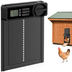 Budsom front view of coop door showing secure closed position and sturdy frame benefit