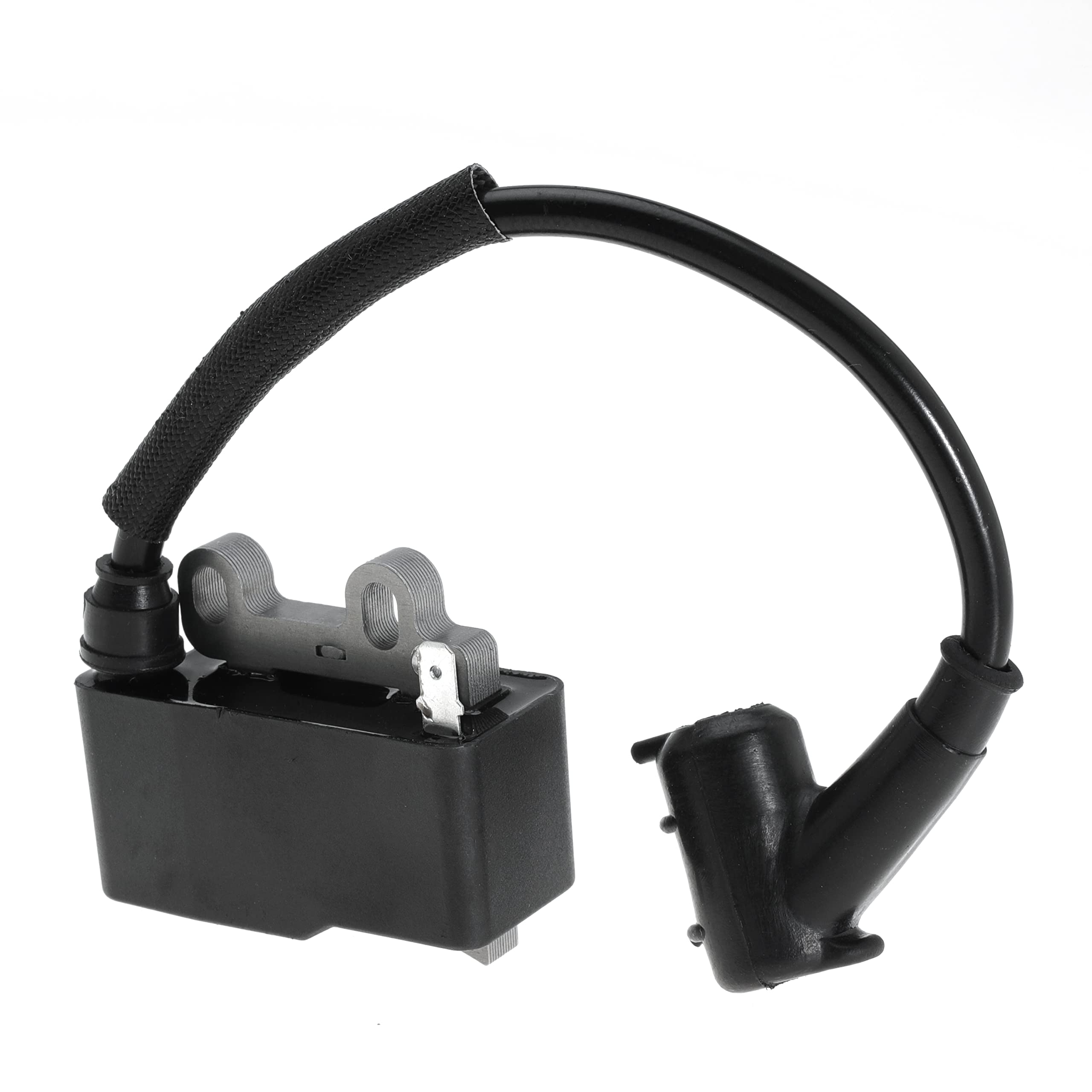 Bufeeg ignition coil front view showing mounting points and durable housing for reliable replacement