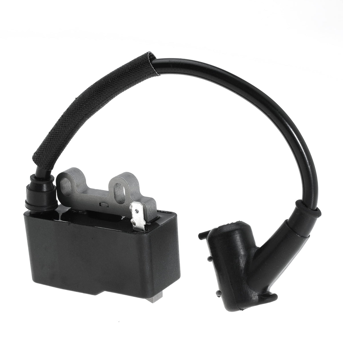 Bufeeg ignition coil front view showing mounting points and durable housing for reliable replacement