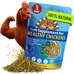 Buff Clucks front packaging showing 5 lb bag and branding benefit