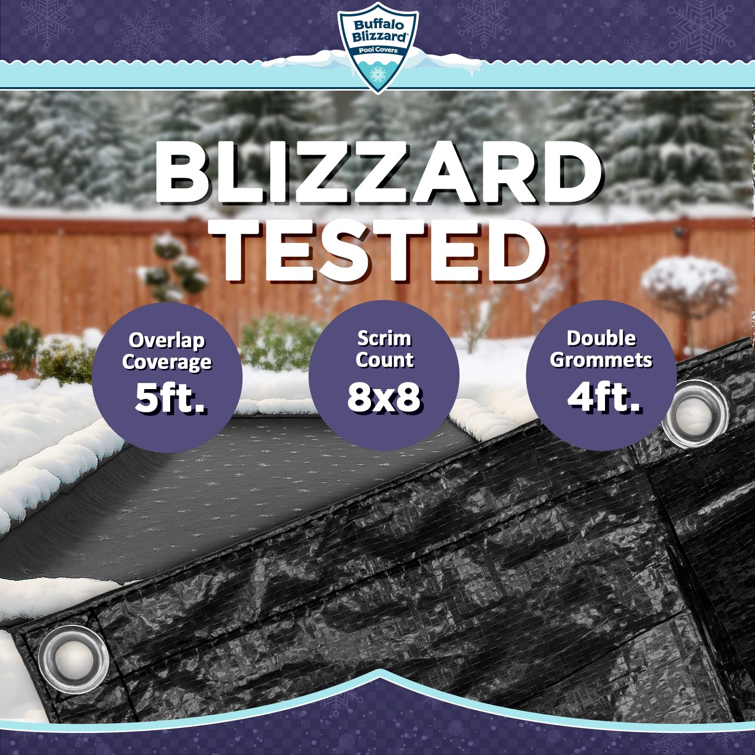 Buffalo Blizzard installed on a rectangular pool demonstrating weather protection and debris exclusion