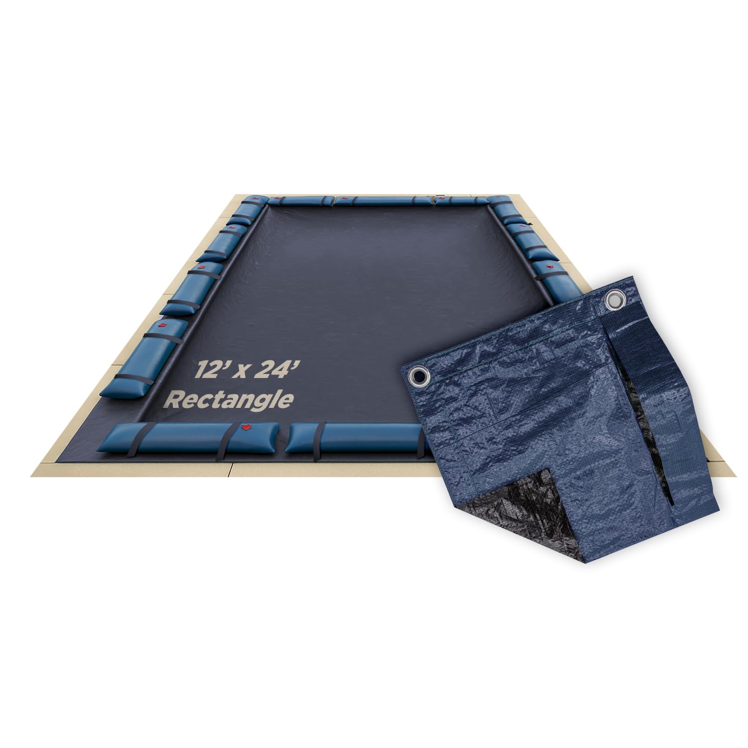 Buffalo Blizzard front view of blue/black cover showing durable protection benefit