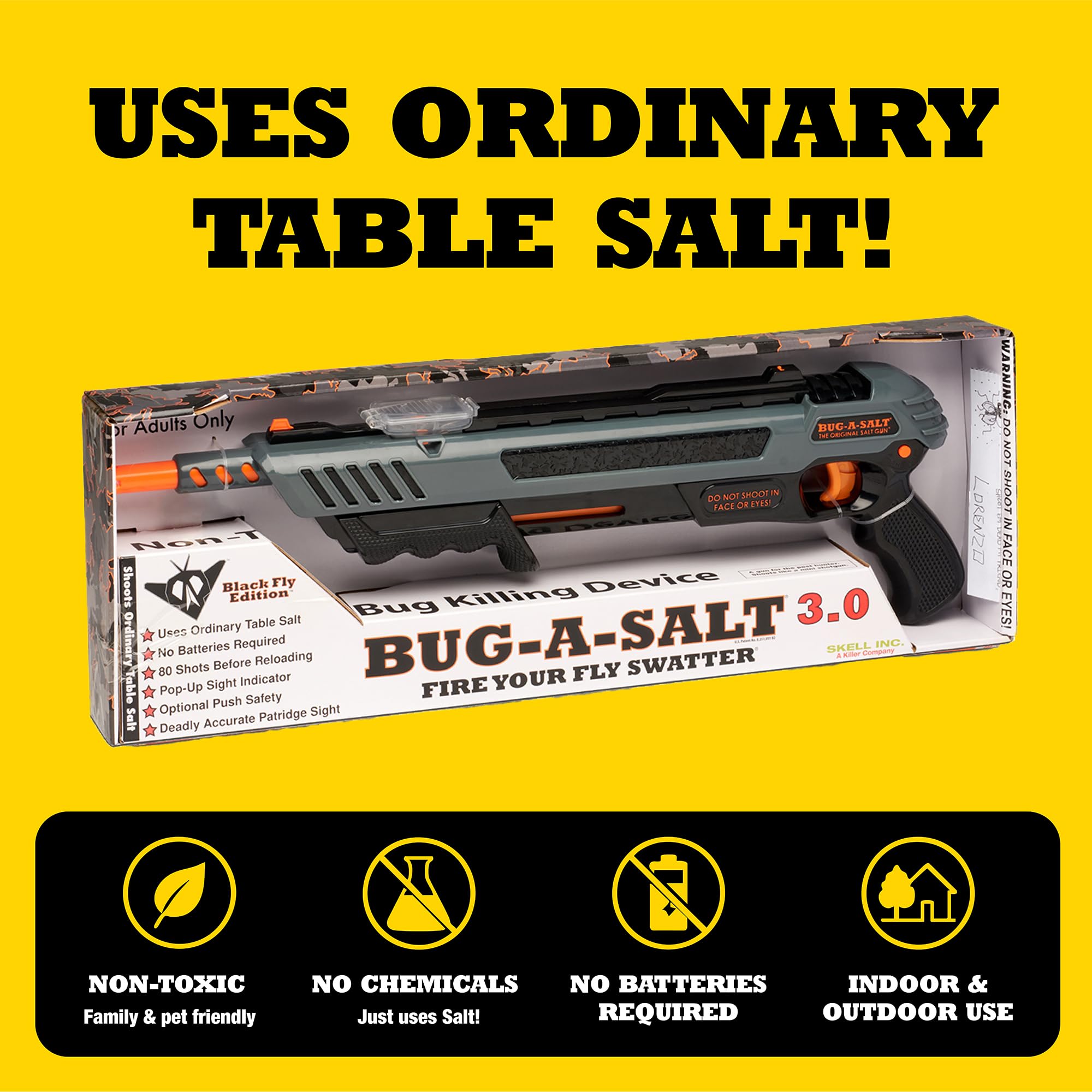 BUG-A-SALT Black Fly 3.0 side view highlighting form and ergonomic grip benefit