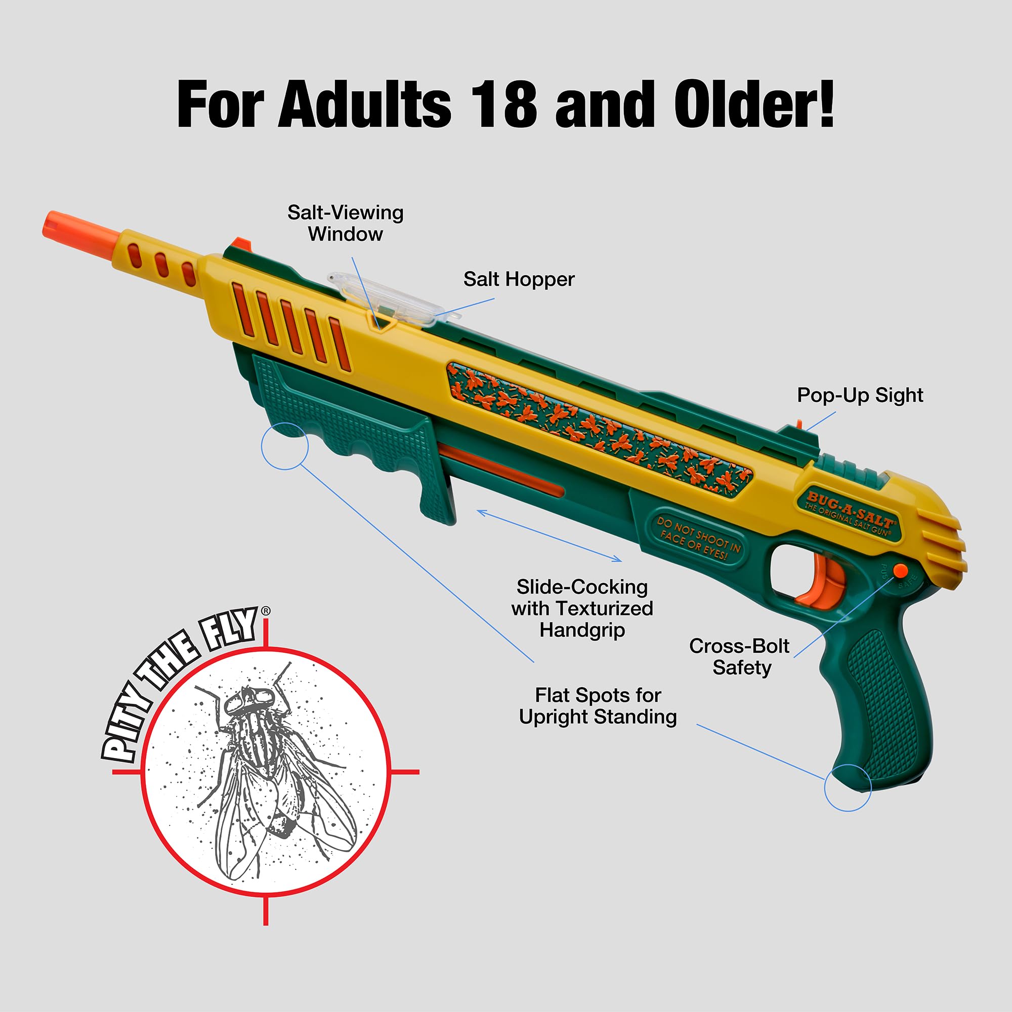 BUG-A-SALT trigger and cross-bolt safety shown for safer rapid firing