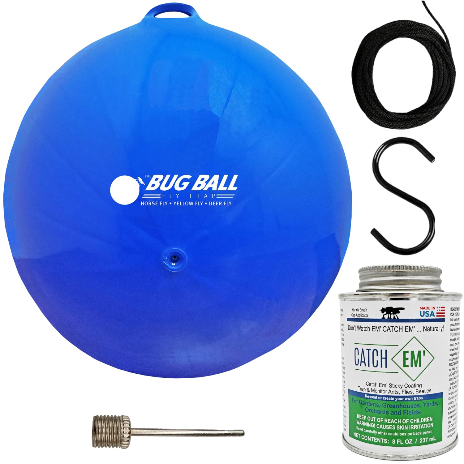 Bug Ball front packaging showing three-pack starter kit, helps reduce biting flies