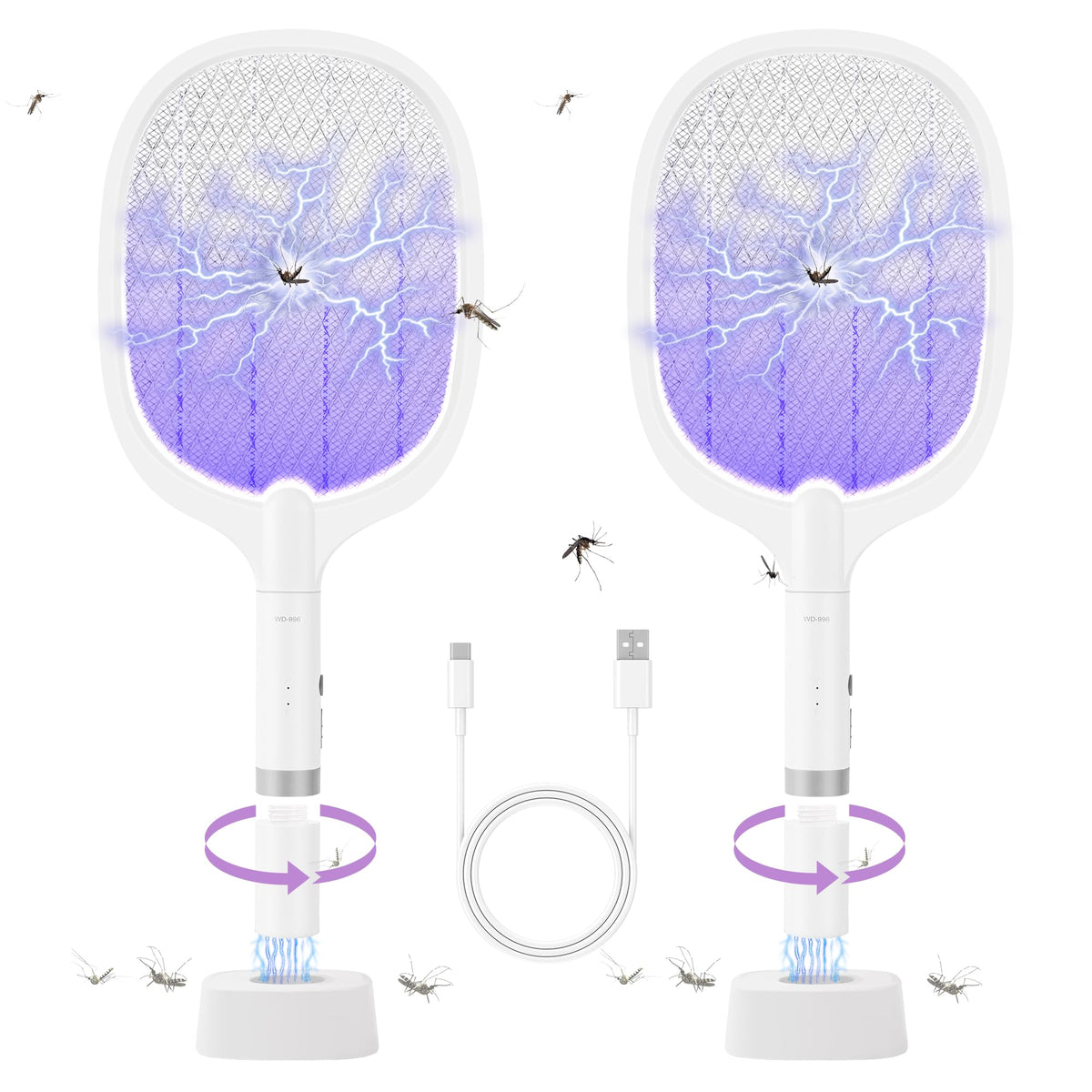 Bug Parking two-pack rackets front view showing docking base for reliable charging