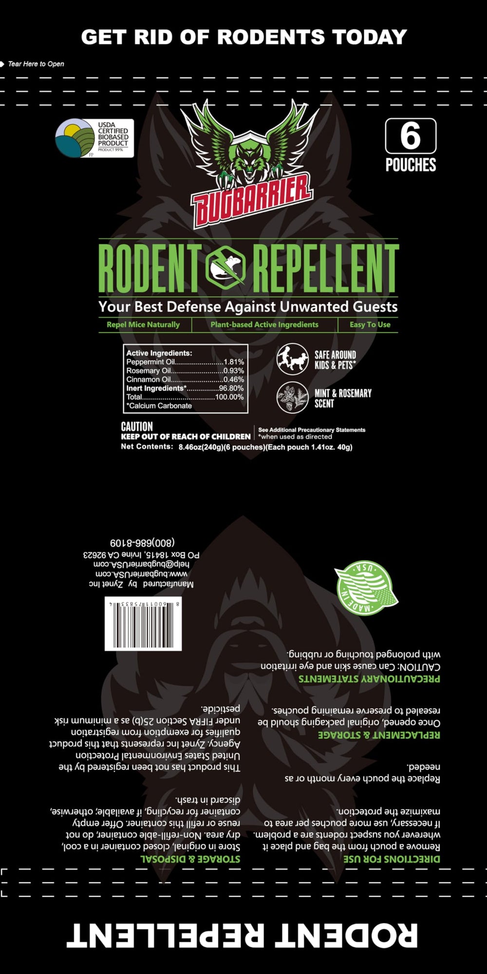 BugBarrier product label showing USDA 99% biobased badge and eco-friendly benefit