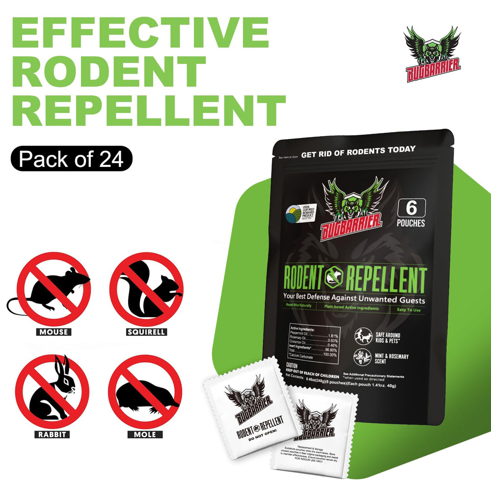 BugBarrier pouch tucked under car engine bay deterring mice from nesting benefit