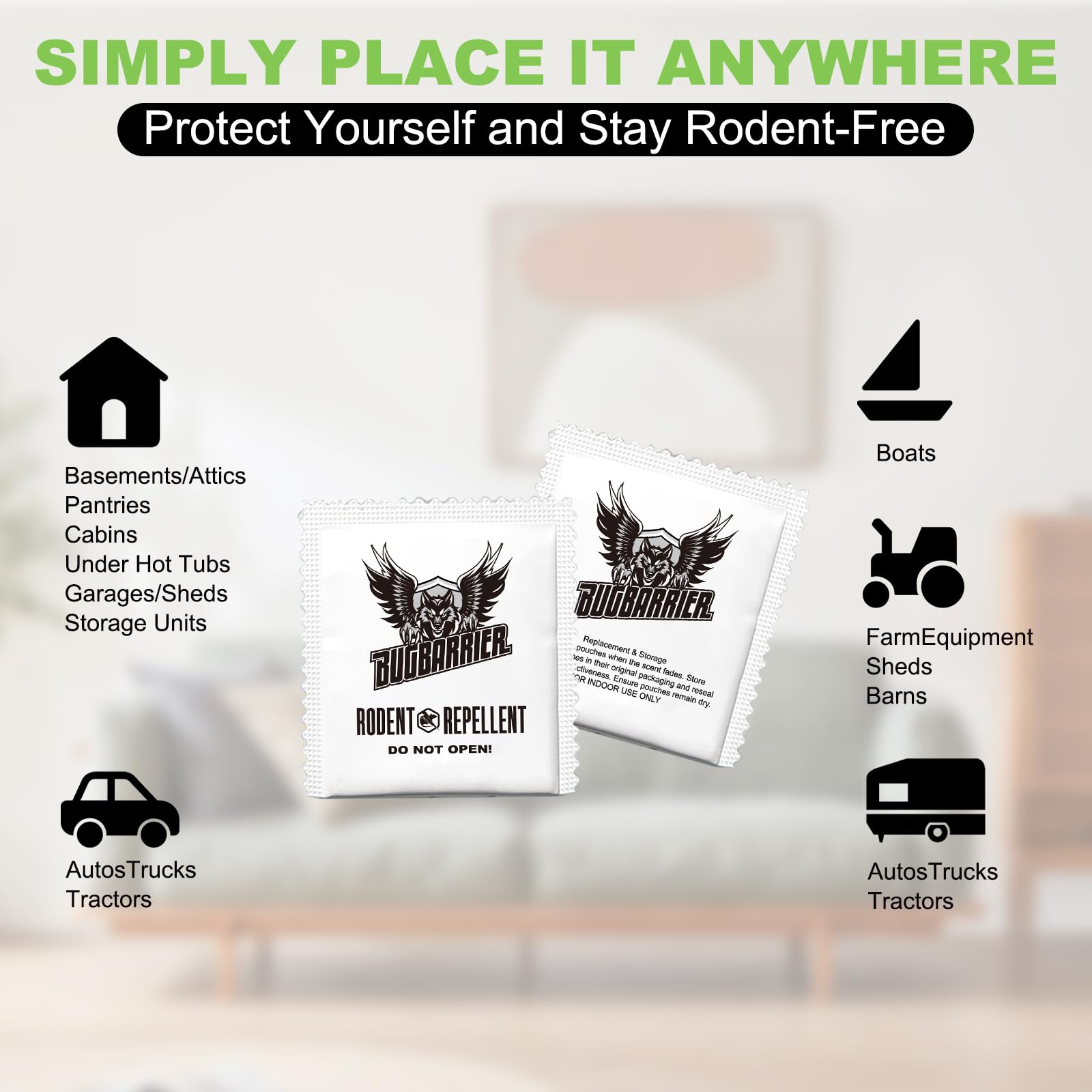 BugBarrier pouch beside garage tools preventing chewing and contamination benefit