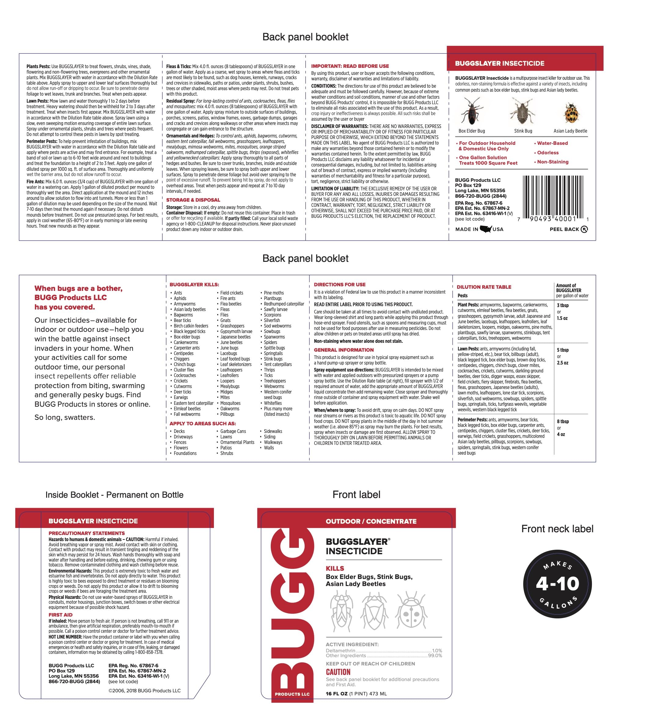 BUGGSLAYER back label with directions and safety info for correct storage