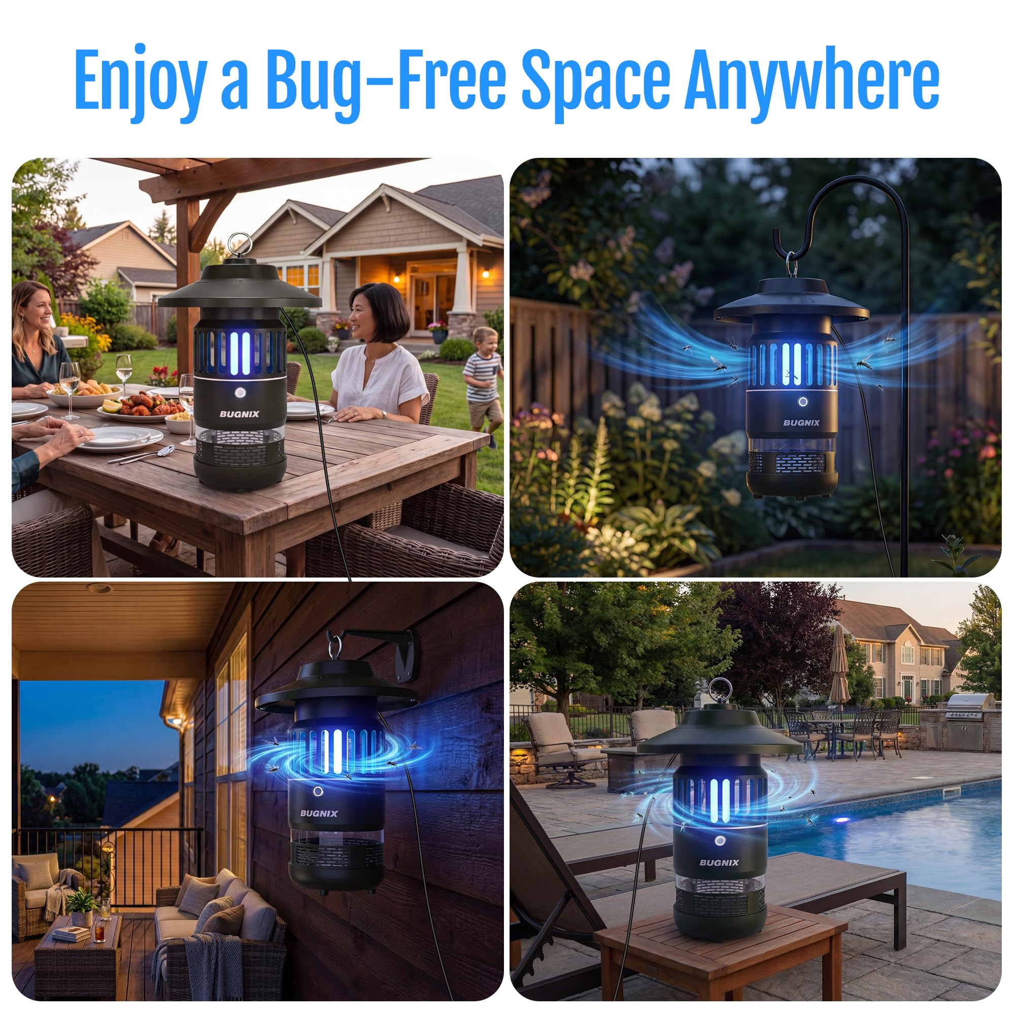 BUGNIX night scene glowing in backyard illustrating soft light and insect attraction