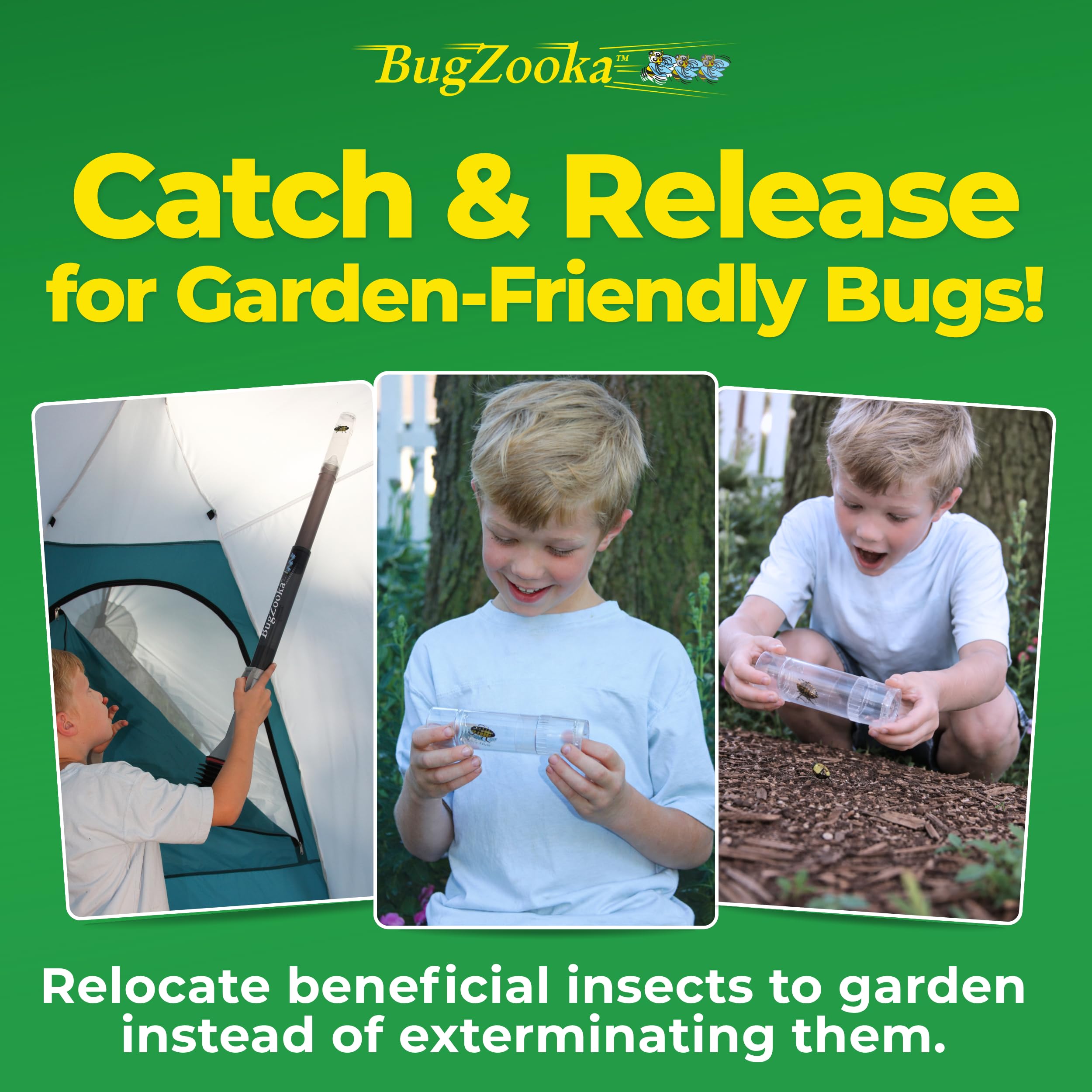 BugZooka size comparison next to hand shows portable, handy benefit